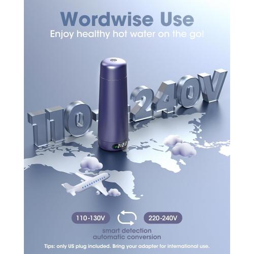 Travel Kettle, Dual Voltage Portable Electric Kettle 110V-220V-240V Smart Small Water Boiler for Tea & Coffee, 316 Stainless Steel, 6 Temperature Control and LCD Display, for Global Use (370ML)