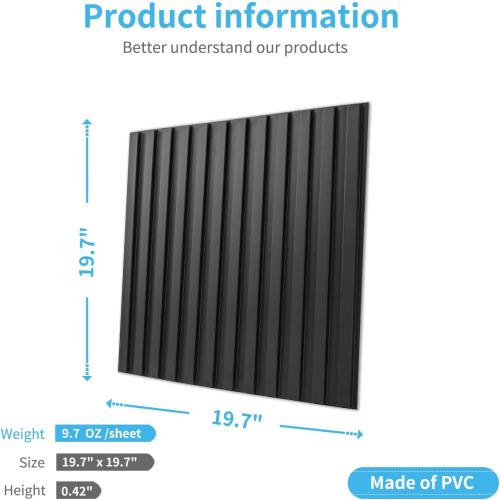 Art3d Slat Wall Panel, 3D Fluted Textured Panel 12-Tile 19.7 x 19.7in. - Cover 32 Sq.Ft., Black