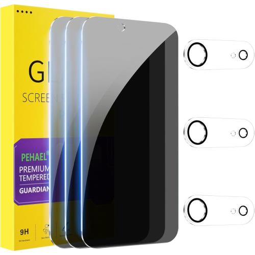 PEHAEL 3 3 Pack for iPhone Air/17 Air Privacy Screen Protector with Camera Lens Protector Full Coverage Anti-Spy Tempered Glass Film 9H Hardness Easy Installation Bubble Free [6.5 inch]