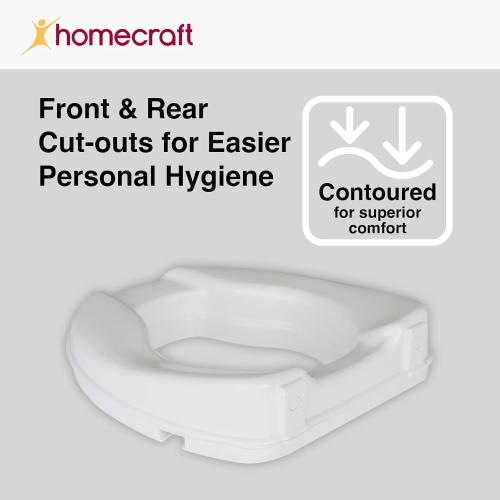 Homecraft Savanah Raised Toilet Seat, 2 High Elevated Toilet Seat Locks Onto Standard Toilets, Portable Assistance Commode Seat with Sturdy Brackets, Medical Aid for Elderly, Disabled, Limited Mobility