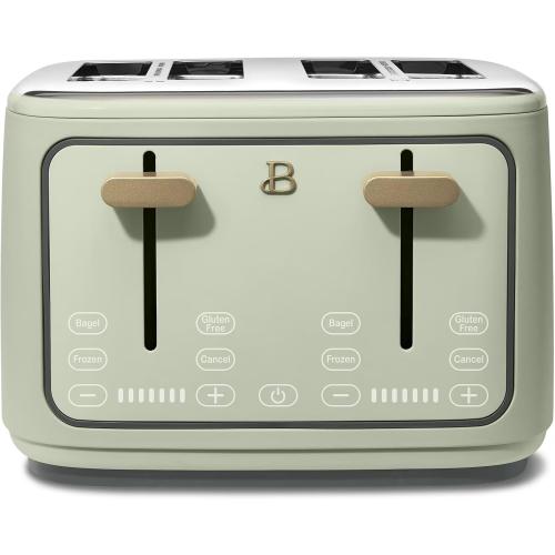 4 Slice Toaster with Touch Control Panel, 1800W Fast Heating, 7 Toast Shade Levels, Extra Wide Slots for Bagels, Removable Crumb Tray (Sage Green)