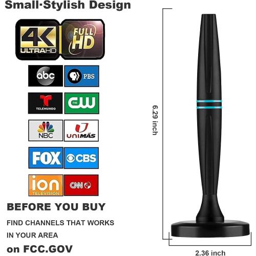 TV Antenna for Local Channels, TV Antenna for Smart TV Indoor -18ft Cable | Support 4K 1080p with Signal Booster for Local Channels, Long Range Reception(Dark Grey)