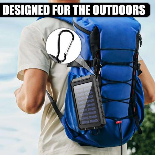 10000mAh Solar Power Bank with Type-C & Dual USB Ports for iPhone、Samsung & More，Shockproof, Dustproof, with Compass & LED Light,Safety Protections,Perfect for Outdoor & Daily Commute (Black)