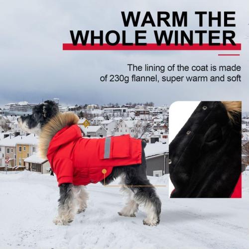 PINA 3XL Small Dog Coats - Waterproof & Windproof Dog Jacket with Pocket, Warm Flannel Lining & Faux Fur Hood for Cold Weather