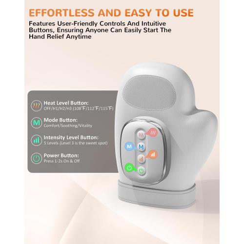 Hand Massager with Heat and Compression: Cordless Hand Massage Glove with 3 Modes, 5 Intensity & 3 Heat Therapy for Arthritis Carpal Tunnel Pain Relief - Mothers Day Gifts for Women, Men (Gray)