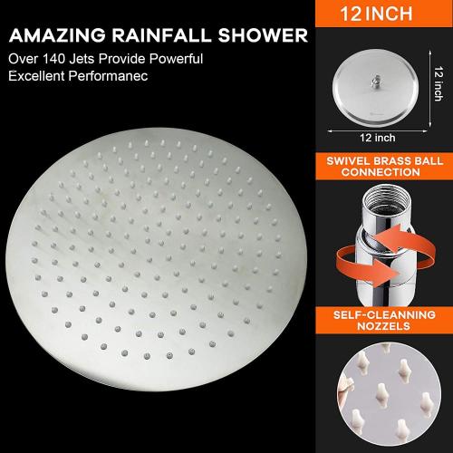 NearMoon Round Rain Shower Head With Shower Arm, Large Stainless Steel Rainfall Shower-Waterfall Full Body Coverage (12 Inch, Brushed Nickel)