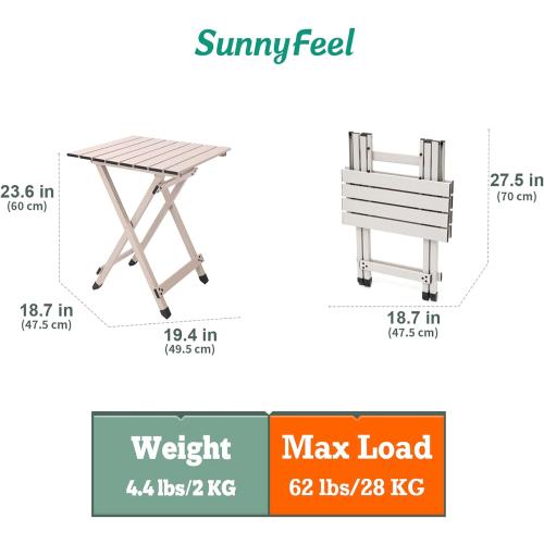 SUNNYFEEL Folding Camping Table - Lightweight Aluminum Portable Picnic Table, 18.5x18.5x24.5 Inch for Cooking, Beach, Hiking, Travel, Fishing, BBQ, Indoor Outdoor Small Foldable Camp Tables ‼️has mild scratches ‼️