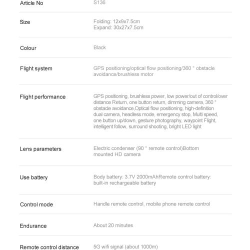New S136 Drone with HD Electric Zoom Lens FPV Mode Brushless Motor GPS Smart Avoid Noise Barrier Function Foldable Outdoor Aerial Ranging RC Airplane Quadcopter