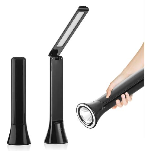 Rechargeable LED Desk Lamp with Flashlight Cordless lamp Foldable Portable Desk Lamp Battery Operated lamp Camping Flashlights for Home Office Study Emergency Outdoor (Black)