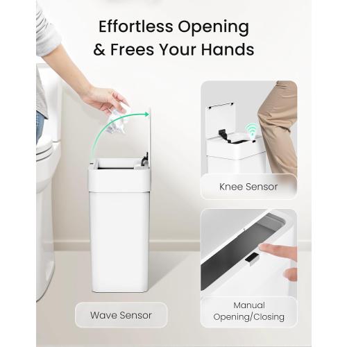 Cesun Bathroom Trash Can with Lid, 4 Gallon Motion Sensor Garbage Can Automatic Touchless Trash Cans, Slim Plastic Smart Waste Basket for Bedroom, Office, Living Room, White