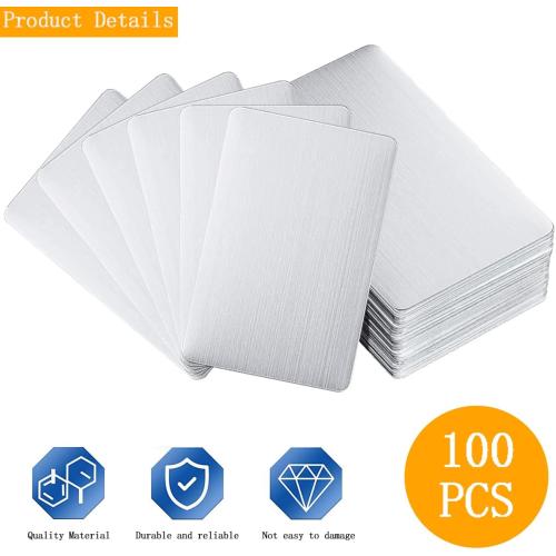100PCS Silver Metal Business Card 0.45mm Thickness Aluminum Metal Blanks Cards for Laser Engraving Home Office Customer DIY Gift Plate Invitations, 3.4 x 2.1 Inch