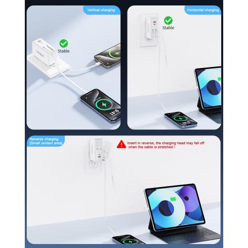 4 in 1 Retractable Wall Charger with Dual Cables,40W Retractable Phone Charger Wall Plug with Dual USB Ports,20W USB C Chargers Block Fast Charging for iPhone 17 16 15 14 13,LG, Galaxy S24 23,Pixel