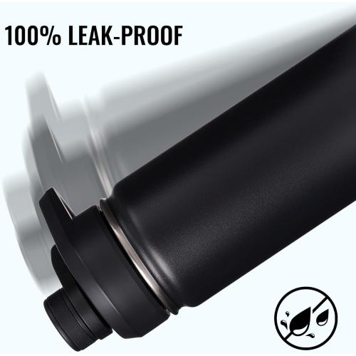 24 oz Insulated Water Bottle with Handle, 304 Stainless Steel Water Bottles with Wide Mouth, Double Wall Vacuum Sports Water Bottle, BPA Free, Keep Cold and Hot, Black | with Handle, Water Bottles, Wide Mouth, Double Wall Vacuum, Sports Water Bottle, BPA