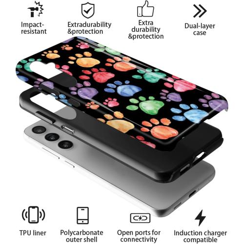 Compatible for Samsung Galaxy A36 5G Case, 2 Layer Hard Shell Silicone Cover 2 in 1 Shockproof Protective Phone Case,Animal Paw Print