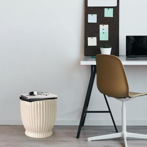 Color White Ceramic Decorative Garden Stool: Cream Stool Striped Drum Shape for Indoor Outdoor Decor - Ceramic Tabouret for Living Room Patio Front Porch Bathroom