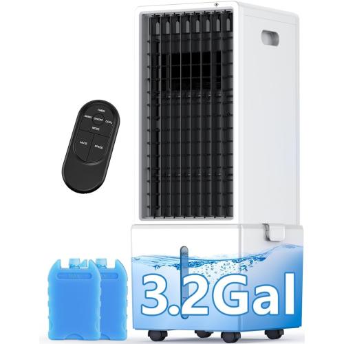 4-IN-1 Portable Air Conditioners w/3.2-Gal Tank for 24H Cooling, 4 Wind Speeds & 4 Modes, LED Touch Screen, Waterless Alert System & 12H Timer, Remote, Windowless Air Conditioner for Bedroom