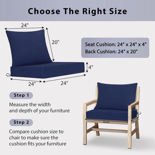 Outdoor Chair Cushions Patio Furniture Cushions with Removable Cover, Outdoor Deep Seat Cushion Set with Ties and Handle, Waterproof Outdoor Cushions for Chair Sofa Couch, Navy