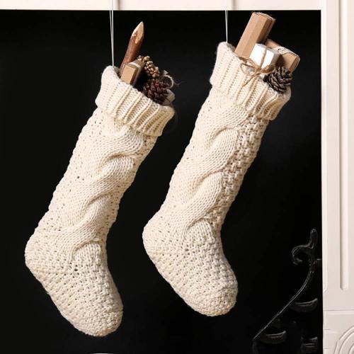 18 Large Size Cable Knit Christmas Stockings,Unique Burgundy Xmas Stocking Decorations for Family Holiday Season Decor (White)