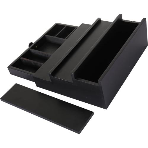 Black Wooden Cologne Organizer for Men - 3 Tier Wooden Perfume Display Stand with Drawer and Hidden Compartment for Organizing and Storing, Cologne Holder Shelf for Dresser