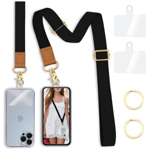 Phone Lanyard Crossbody Wrist Strap, Black Cell Phone Lanyards for around the Neck Wristlet Adjustable Strap for Keys Case ID Badges Accessories