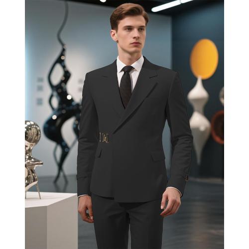 Size 38 Men's 2 Piece Suit with Metal Clasp Slim Fit Suit Stylish Business & Casual Tuxedo Suit
