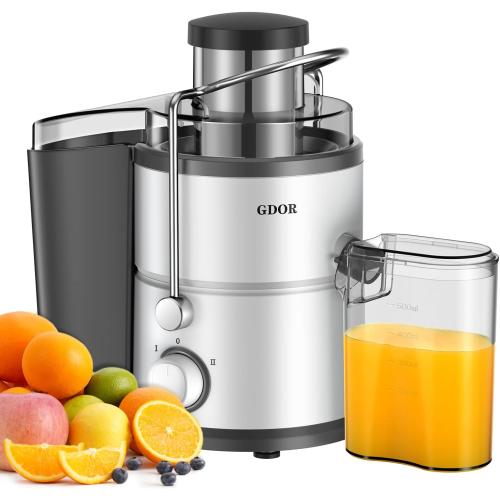 GDOR 800W Juicer Machine, 3” Wide Feed Chute, Dual-Speed Centrifugal Juicer for Fruits & Vegetables, Anti-Drip Function, BPA-Free, Easy to Clean with Brush, White