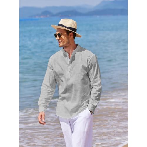 COOFANDY Men's Cotton Linen Henley T-Shirt Long Sleeve Hippie Casual Beach T-Shirts