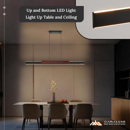 Modern LED Linear Pendant Lights 52 inch LED Chandelier Lighting for Home Office Black and Wood Dining Room Hanging Light Fixture Modern Dimmable Kitchen Island Lighting