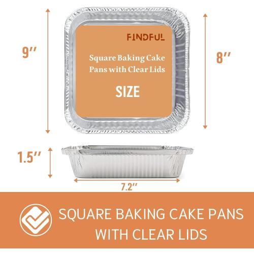 (35 Pack) 8x8 Aluminum Pans with Clear Plastic Lids - Square Baking Cake Pans - Foil Pans with Lids - Disposable Food Containers Great for Cooking, Heating, Storing, Prepping Food