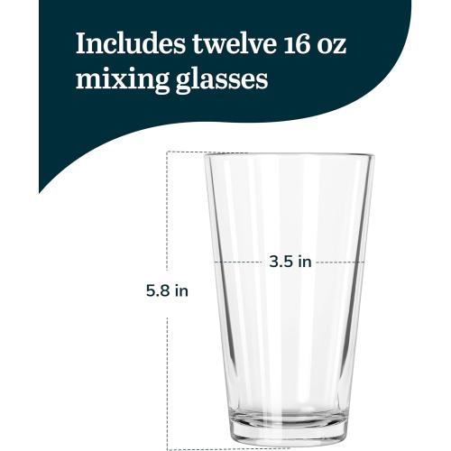 Libbey 1639HT Restaurant Basics DuraTuff 16 oz Pint Glasses Set of 12, All Purpose Heavy Duty Glasses, Glass Drinkware for Beer, Water, Soda and More