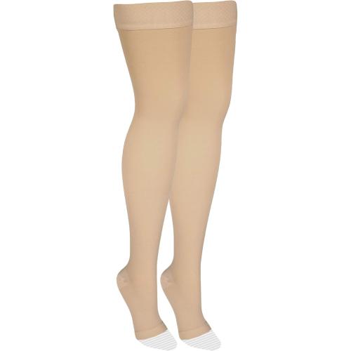 Size 2x-large Amazon Basic Care Medical Compression Stockings, 20-30 mmHg Support, Women & Men Thigh Length Hose, Open Toe, Beige, 2X-Large (Previously NuVein)