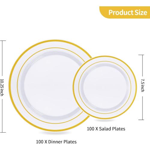 Goodluck 200PCS Gold Plastic Plates, Heavy Duty Disposable Gold Plates