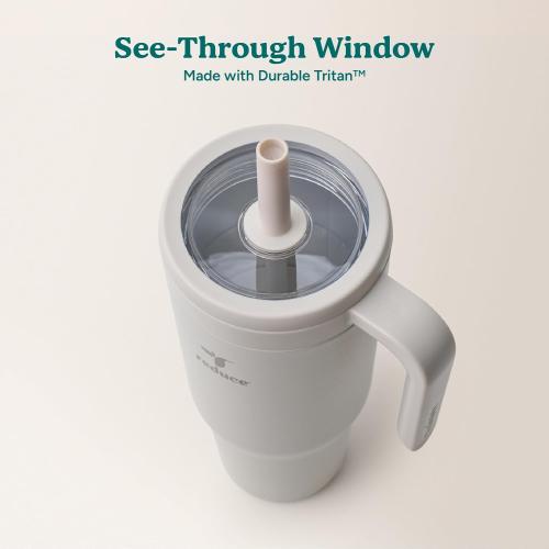 REDUCE Chiller Vacuum Insulated 40 oz Tumbler with Spill-Proof Silicone Straw - Sustainable Tritan Lid with Water Intake Markers - Soft Sit Base Travel Mug - Dishwasher Safe - Unbleached
