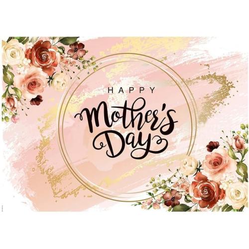 8x6ft Happy Mother's Day Photography Backdrop Mothers Day Gold and Pink Flowers Backdrop Mom's Day Photo Backdrop Mother's Day Party Decoratios Studio Props 176