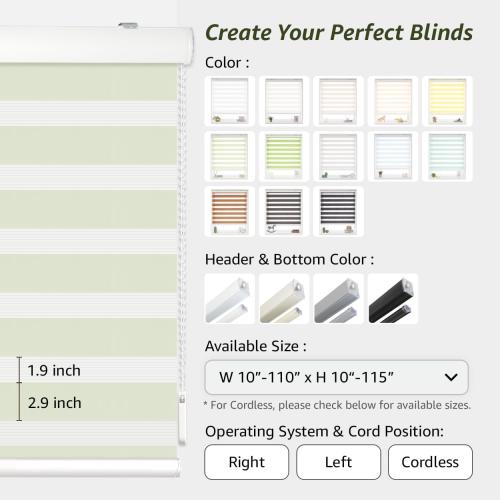 Foiresoft Standard Zebra Roller Blinds [W 36 x H 64inch, White, Basic], Light Filtering Dual Layer Window Shades, 13 Colors, Customizable Options