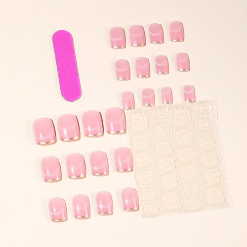 Nude Pink Press on Nails Short Square Fake Nails with French Tip Acrylic Glue on Nail Glossy Full Cover Artificial Stick on Nail for Women DIY Manicure