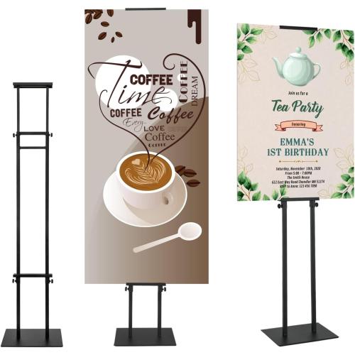Black Pedestal Poster Sign Stand for Display, Adjustable Height Up to 80 Inchs, Heavy Duty Banner Double Sided Sign Holder for Board & Foam