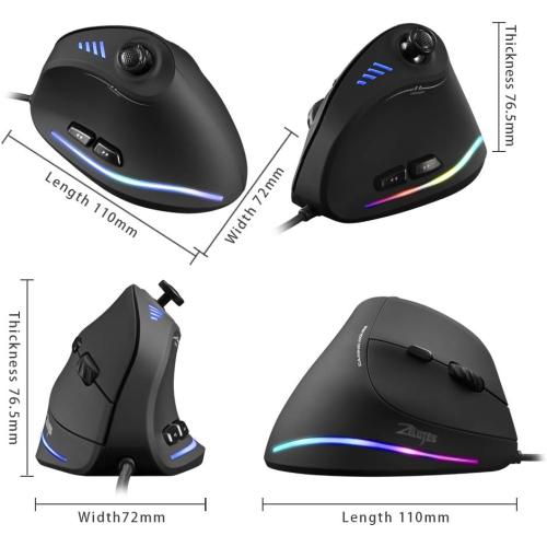 zelotes Wired Gaming Mouse with Joystick,10000DPI,11 Programmable Buttons,RGB,USB Optical Corded Vertical Ergonomic Mouse,Mice for Laptop,PC,Mac,Black