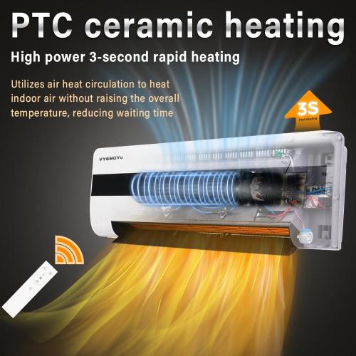 Electric Wall Heaters Space Heater for Indoor Use 1500W Fast Heating LED Display Adjustable Thermostat Room Heater with Remote Control 12H Timer Heater for Bedroom Office