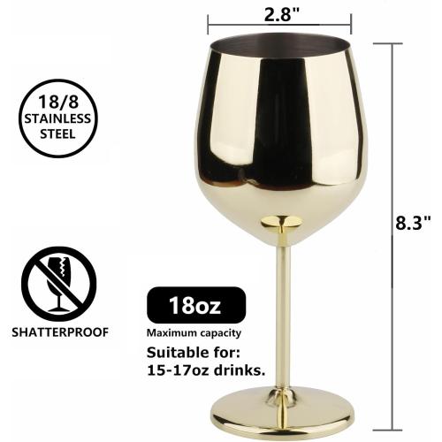 Stainless Steel Wine Glass 18oz - Set of 2 Gold - 3.6 D x 8.3 H (851029)