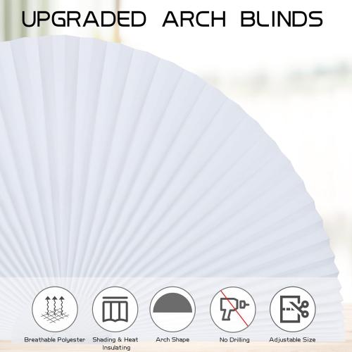 Arch Window Shade Radius 18 inch Half Circle Arched Non-Woven Stick on Cut to Size self Adhesive Light Filtering Half Moon Round Window Covering Pleated Blinds for Front Door