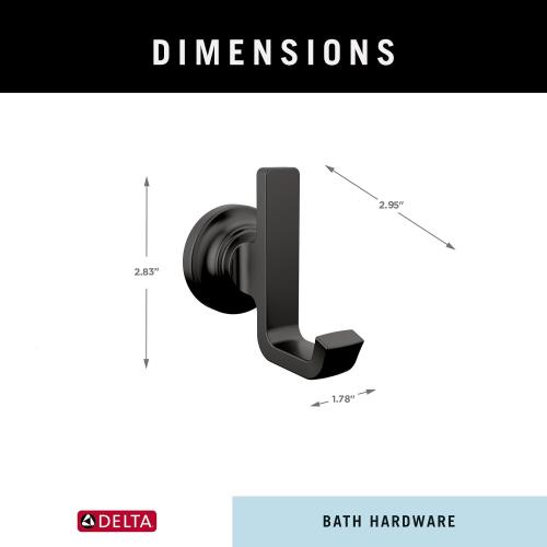 Delta Double Towel Hook for Bathroom or Kitchen| Matte Black | Tetra Accessories
