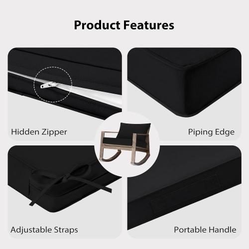 Outdoor Chair Cushions 19X19,Patio Furniture Cushions with Removable Cover, Outdoor Deep Seat Cushion Set with Ties and Handle, Waterproof Outdoor Cushions for Chair Sofa Couch, Black