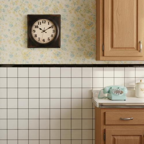 Wall Clock Vintage 1950s Style - Square Retro 12 Inch Wall Clocks Battery Operated for Kitchen Home Decor,Bronze