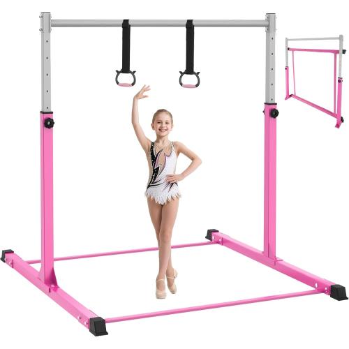 Safly Fun Gymnastics Bar for Kids | Sturdy Steel Home Gym, Adjustable Height (3 to 5 ft) with Anti-Slip Base, Easy Assembly