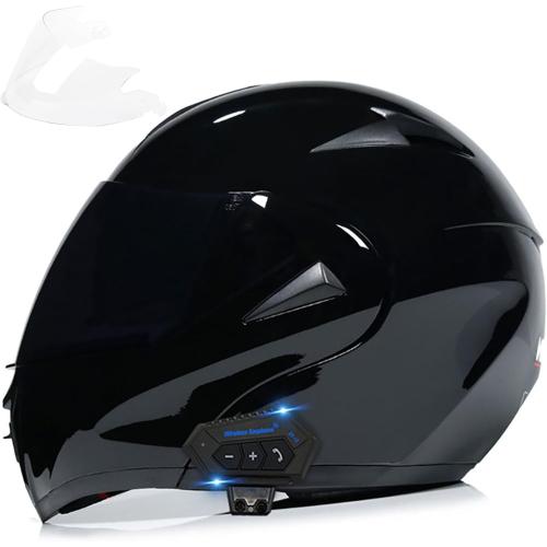 Motorcycle Bluetooth Modular Helmet, DOT Approved Dual Visor Full Face Flip up Bluetooth Integrated Motorcycle Helmets for Adults Men Women