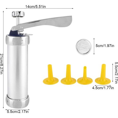 Stainless Steel Cookies Press Maker Kit Press Machine Bakeware with 20 Decorative Stencil Discs 4 Nozzles for DIY and Decoration 5.51x8.27x2.17in