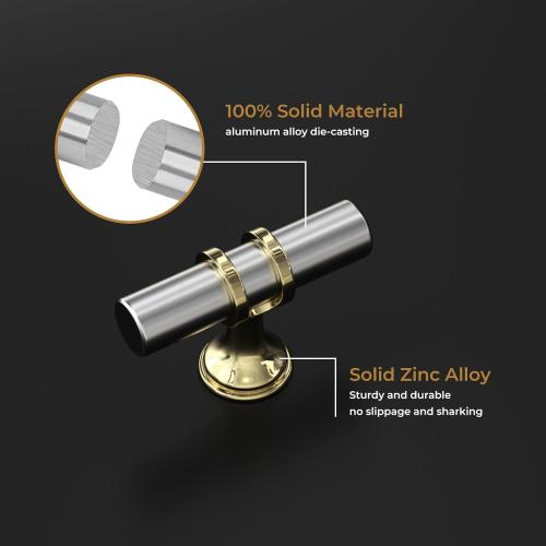 Haliwu 10 Pack Brushed Nickel Cabinet Knobs, Gold Cabinet Knobs Kitchen Handles Gold Kitchen Hardware, Single Hole Pulls T Bar Pulls