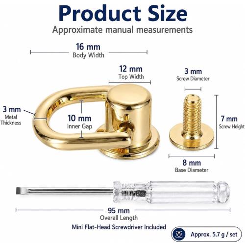 18 Sets Screw-In D Rings for Purse Making with Screwdriver