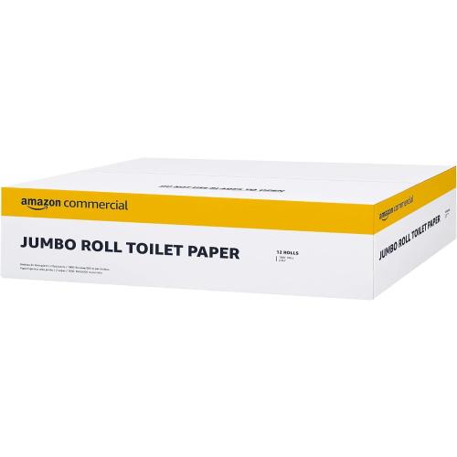 AmazonCommercial 2-Ply White Jumbo Roll Toilet Paper, 9 in, Septic Safe, Compatible with Universal Dispensers, FSC Certified, 1000 Feet Per Roll (Pack of 12)